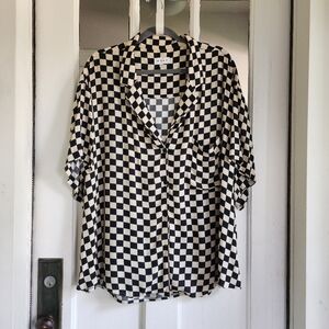 Wray Checkered Button Up Short Sleeve Top